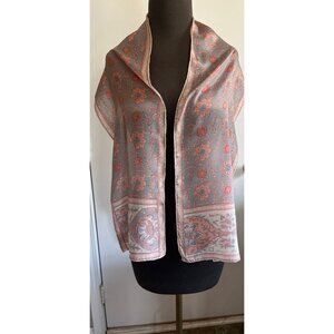 Vintage 1970’s Anne Klein FOR ROBINSON & GOLLUBER Scarf Gray Pink Floral Design